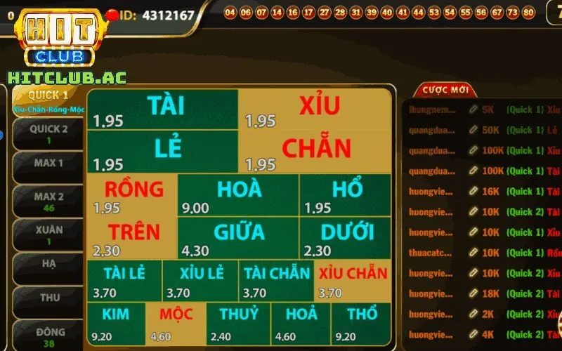 Các loại cược trong game Keno Hit Club