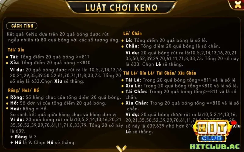bạn so sánh. Nếu chúng trùng khớp thì bạn sẽ giành được tỷ lệ trả thưởng rất cao tại các sản phẩm HitClub. Công thức tính Keno Hit Club